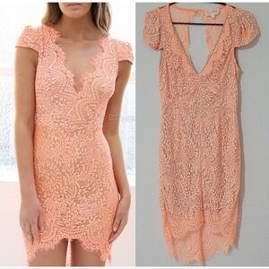 L'ATISTE Coral Lace Mini Dress